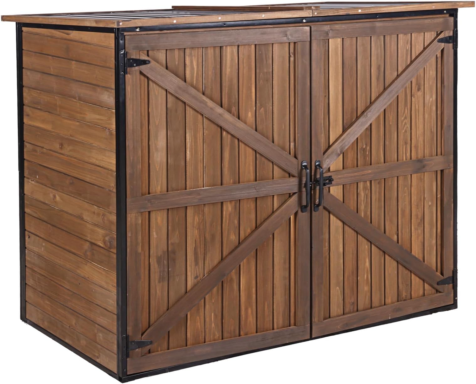 Aivituvin Outdoor Storage Cabinet Trash Can Storage Shed Upgraded with Metal Frame for Garbage Can, Gardening Tools and Accessories 50" L x 27.6" D x 41" H