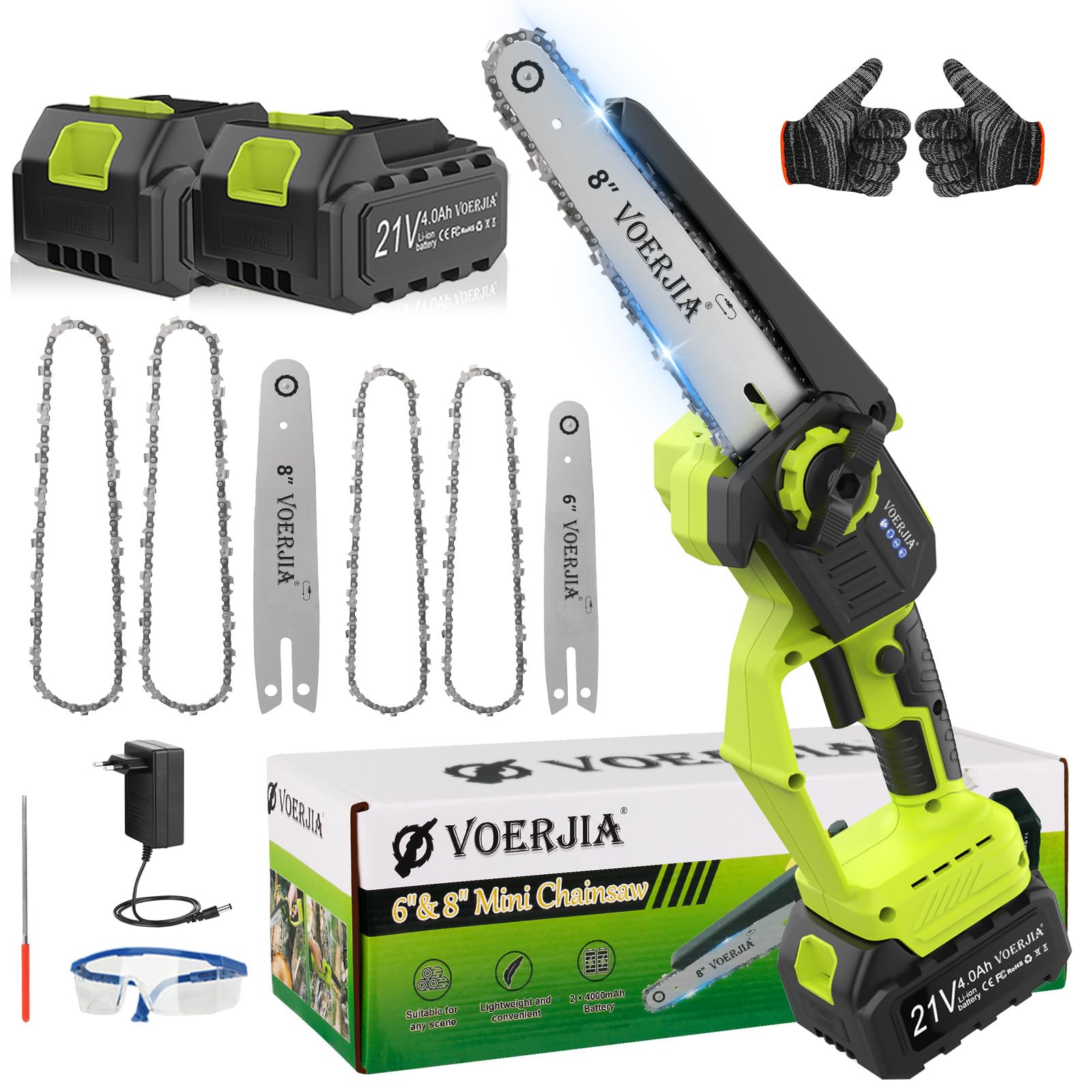 Mini Tronçonneuse électrique Sans Fil 6/8 Pouces Avec 2 Piles Et 2 Chaînes Tronçonneuse Portative à Une Main Pour La Coupe De Branches, Le Jardinage Et L'élagage Des Arbres (6 Pouces-bleu