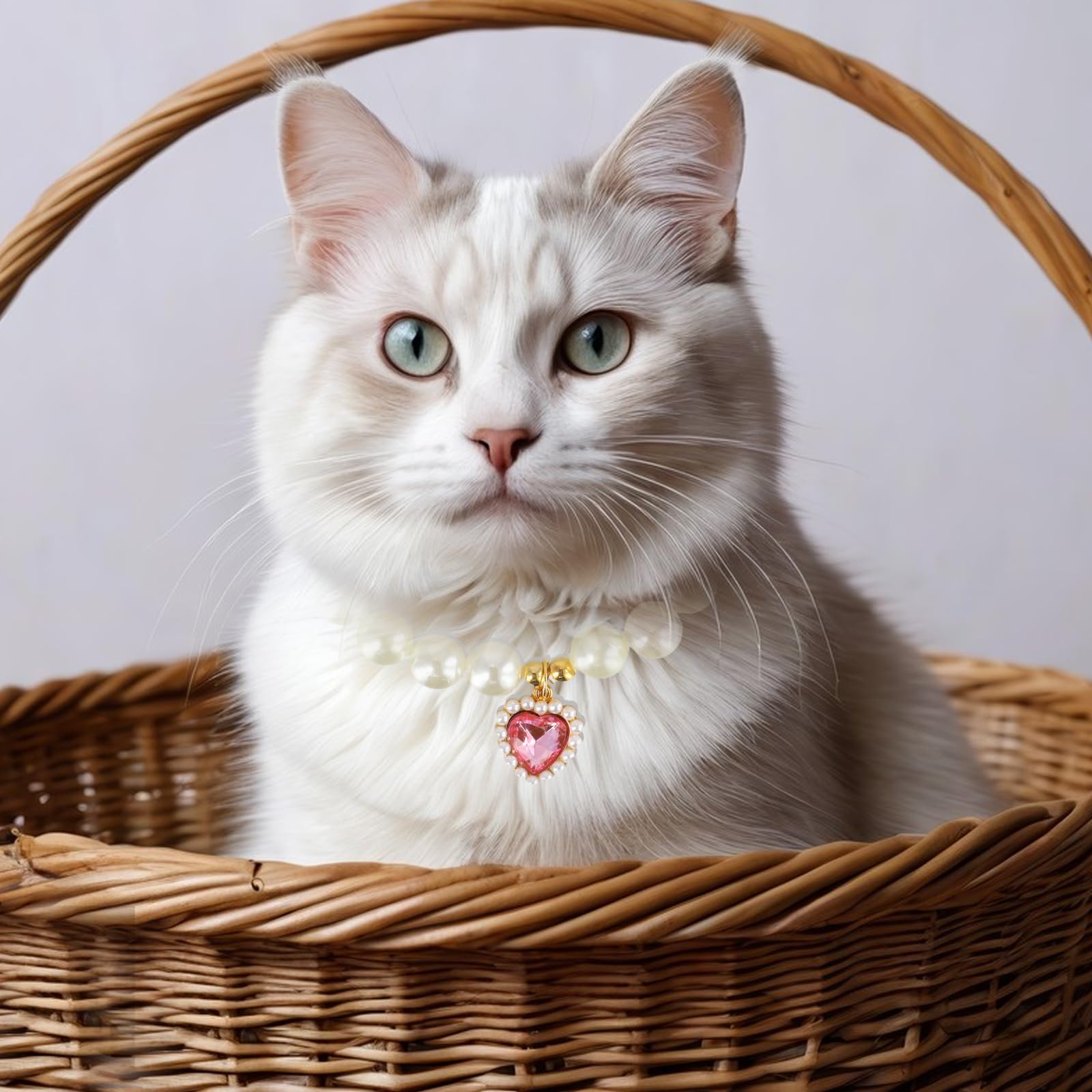 3 collares de perlas para gatos con colgante de corazón, collar de perlas ajustables para gatos, perros, bodas, fiestas, accesorios de joyería para mascotas para perros pequeños y gatos