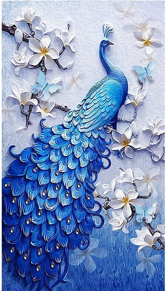 YNH 5D Peacock Diamond Painting Kit (Blue, 30x40cm)