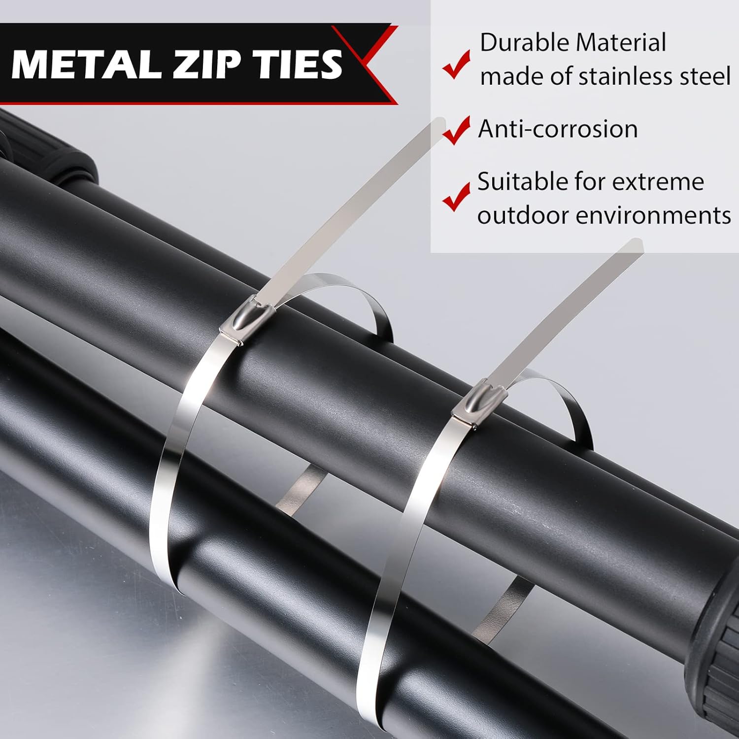300 Pieces Metal Zip Ties Heavy Duty Stainless Steel Cable Zip Ties Multi Purpose Metal Cable Ties Self Locking Metal Wrap Wire Ties for Exhaust Wrapping Fence Ties, 11.8 Inch
