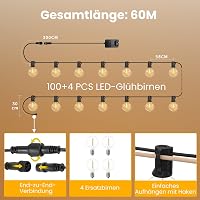 Yuusei 60m Kültéri LED Fényfüzér Távirányítóval - 100+4 G40 Vízálló IP45 Meleg Fehér Izzó Kerti Partikhoz, Teraszra, Esküvőre 4