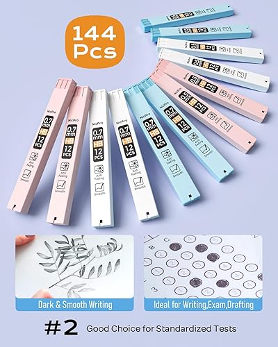 Miniatura 3 de Nicpro Juego de 3 lápices mecánicos pastel, bonitos lápices mecánicos de 0.020 in con 6 tubos de plomo HB, 3 borradores, 9 repuestos de borrador,