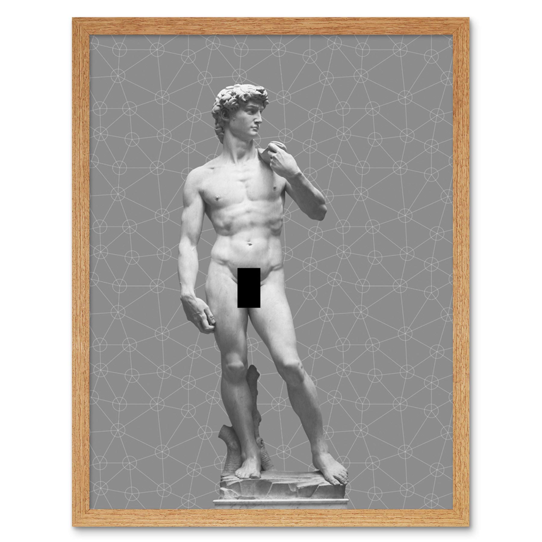 Artery8 Statue of David by Michelangelo Classic with Abstract Art Geometric Grey Art Print Framed Poster Wall Decor 12x16 inch