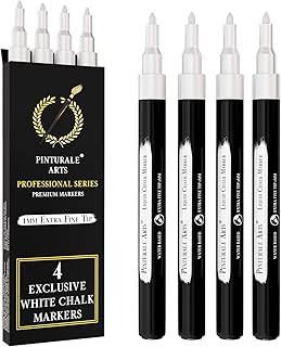 Pinturale Arts Set 4 Kreidestift Weiß | 1mm Spitze | Kreidemarker Weiss | Kreidestifte Für Tafel Abwaschbar, Kreidestifte Für Fenster, Glas, Metall, Keramik | Chalk Marker Weiß