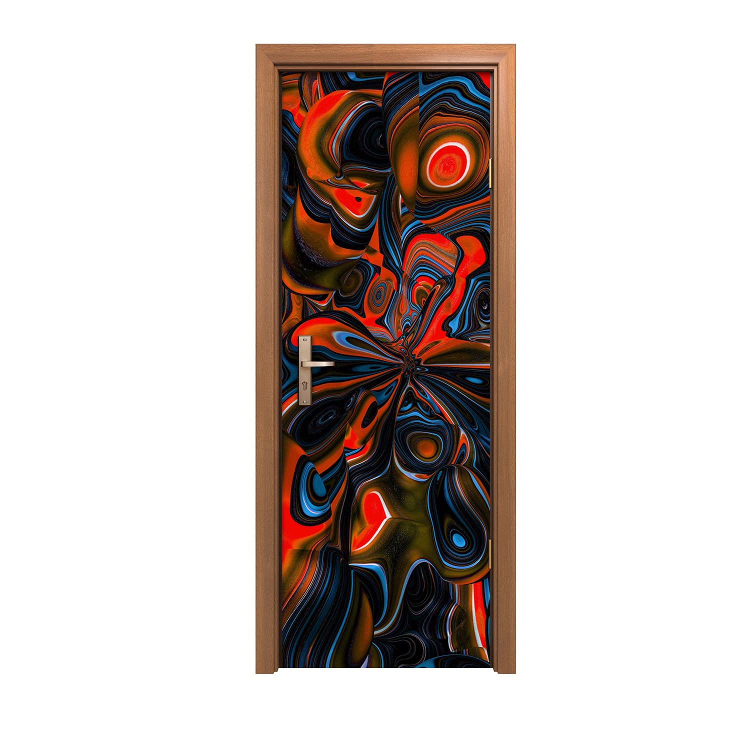 Autocollant de porte trompe l'œil géométrique 70x200cm motif illusion colorée