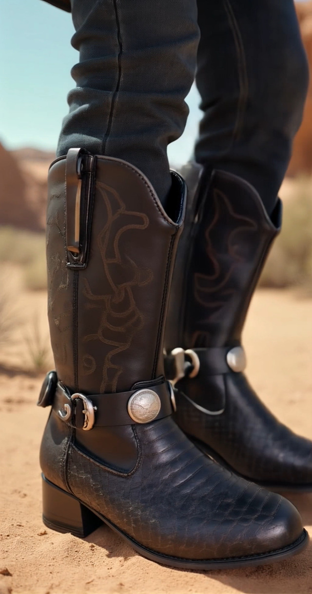Paires De Chaînes/bracelets Pour Bottes – Look Biker, Faux Cuir Noir – Amérindien/moto