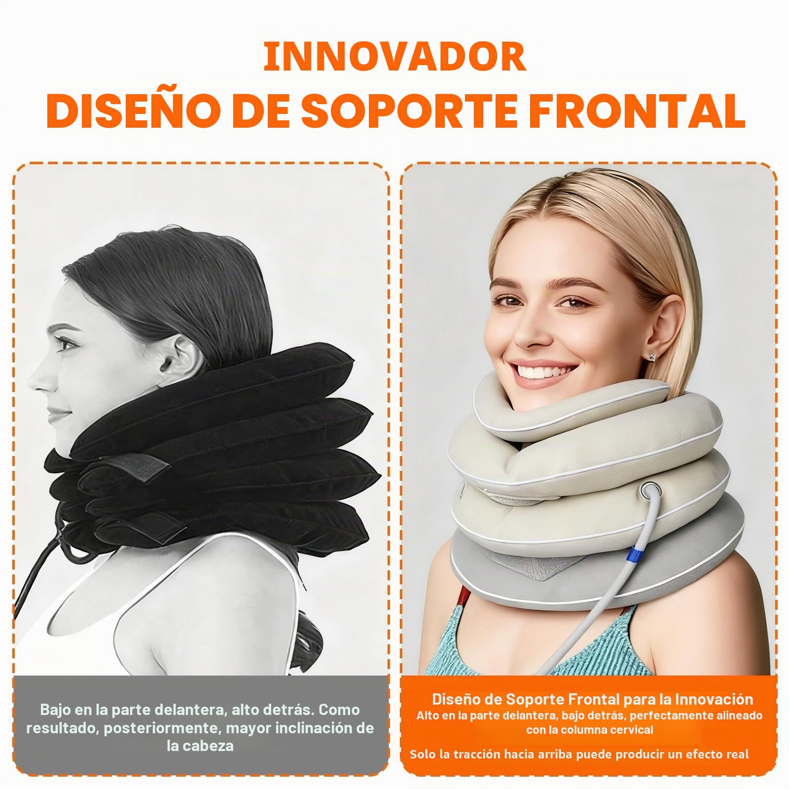 Collarín Cervical Inflable, Dispositivo de Tracción Cervical Ajustable con Sistema de Soporte de Mentón 3+1, Collar Ortopédico para Dolor Cervical y Almohada Cervical de Descompresión