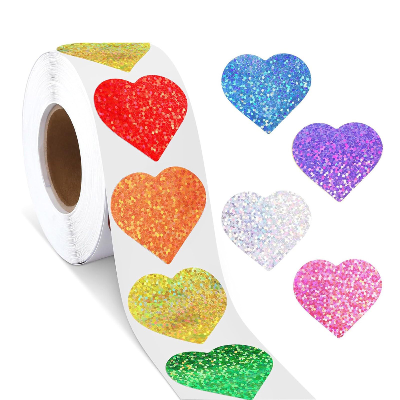 Buxuaaaa 500Pcs Glittering Heart Sticker Wrapping Labels 25mm Sealing Sticker for Seal Envelopes Box Valentines Cards Candy Bag Decoration