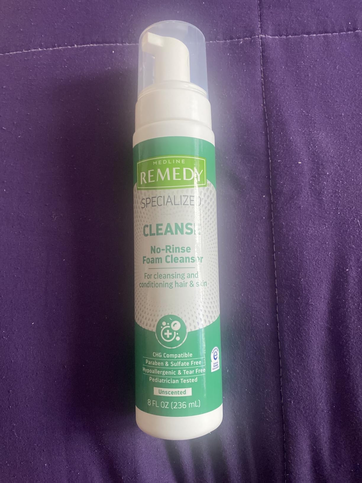 Medline Remedy Specialized No-Rinse Foam Cleanser, Gentle Skincare Solution, 8 oz. Bottle