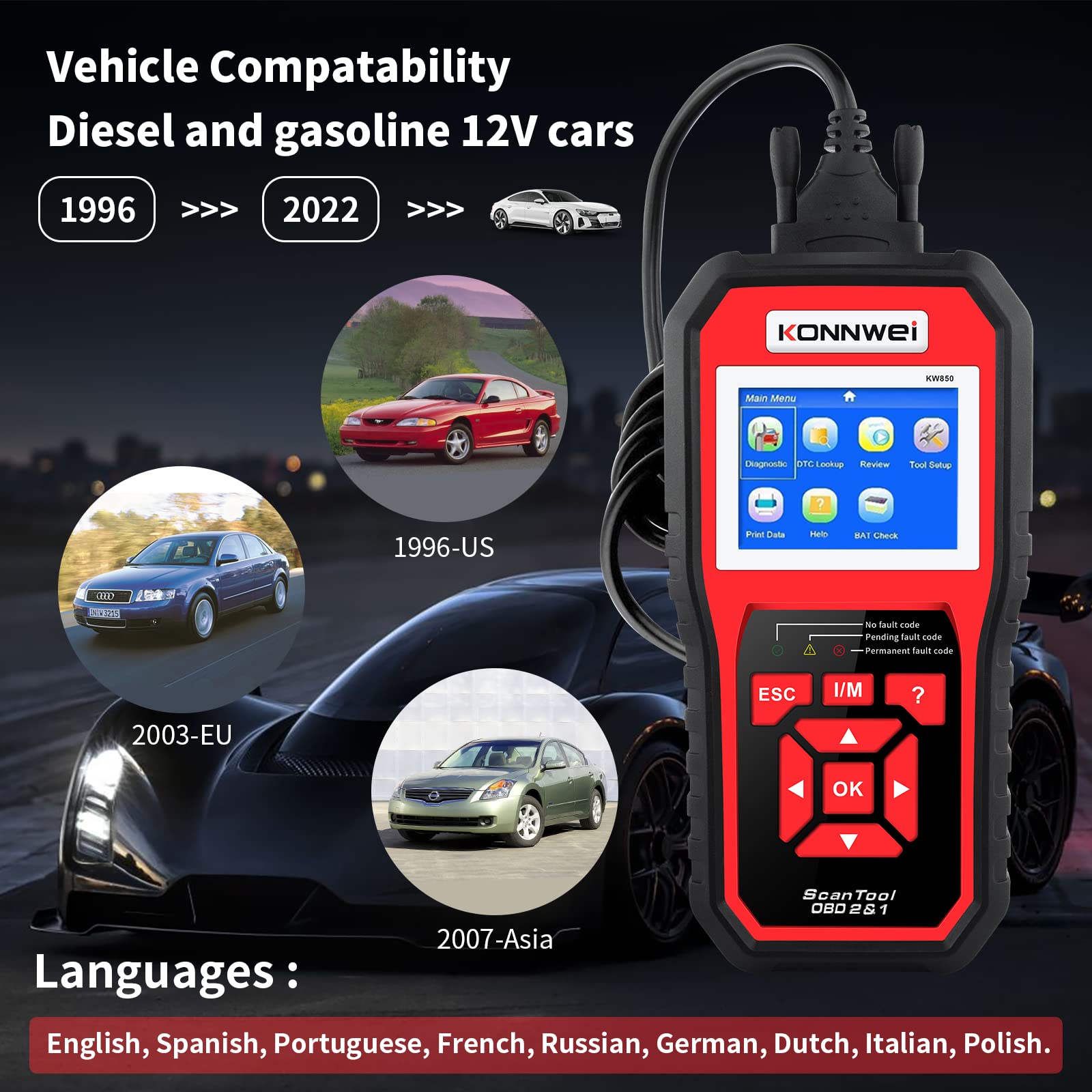 Buy KONNWEI KW850 OBD II Scanner Check Engine Code Reader CAN
