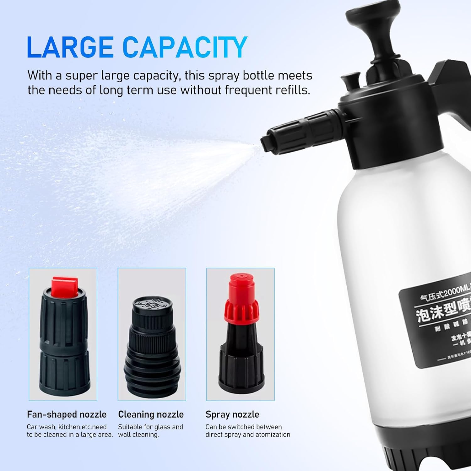 minkissy Foam Strong and Sturdy Hand Pump for Car Wash 2l and Cleaning Sprayer Portable Spray Bottle with Handheld Convenience, Suitable for Car Washing and Plant Care