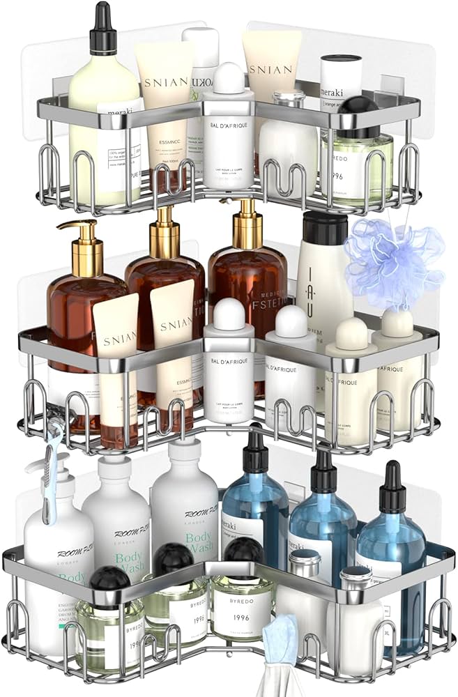 StorageRight Lot De 3 étagères D'angle De Douche Adhésives Avec Porte