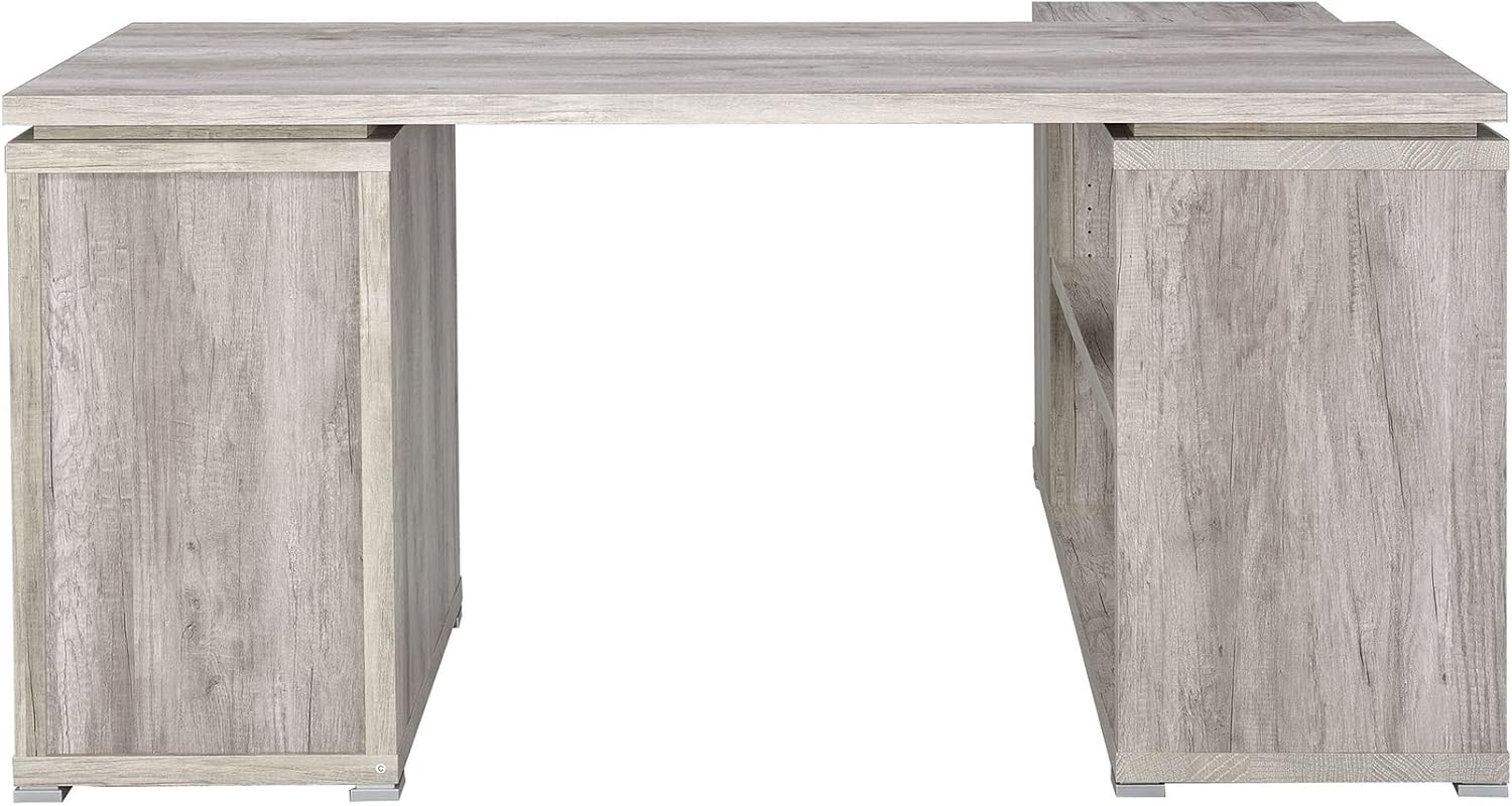 Simple Relax L-Shape Office Desk with 3 Drawers, Grey Driftwood
