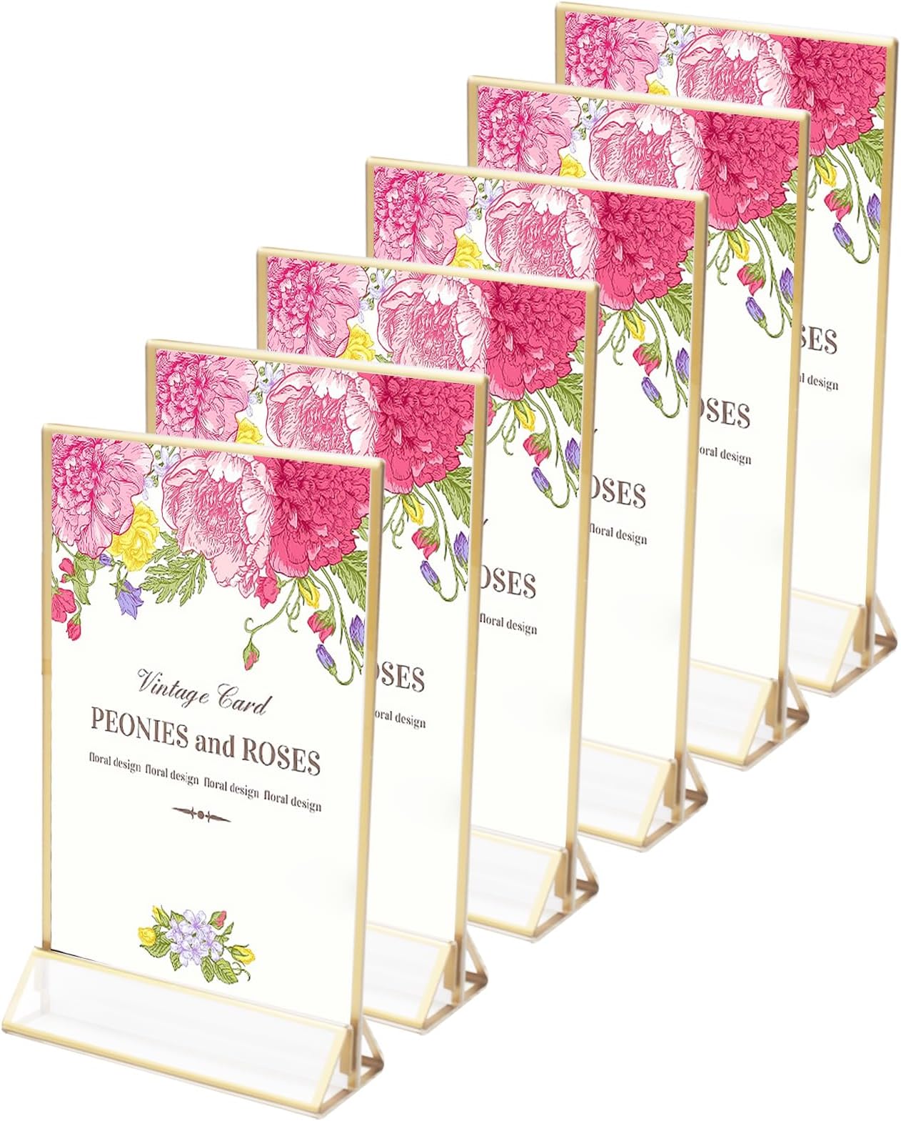Pack of 6 Acrylic Picture Frames Gold, Double-Sided Card Stand, Place Card Holder, Wedding Table Numbers for Table Top, Restaurant Retail, Paper Holder, Picture Frame (Vertical Style)