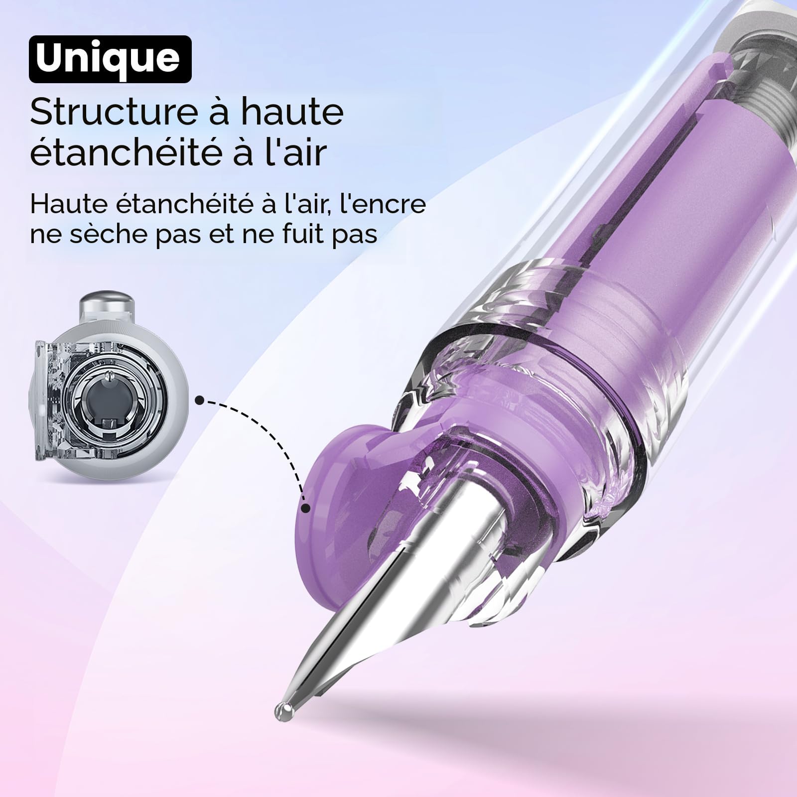 Stylo Plume Rétractable Writech Clictek - Pointe Moyenne, Encre Bleue Effaçable - Lot 1 Stylo + 5 Cartouches Rechargeables