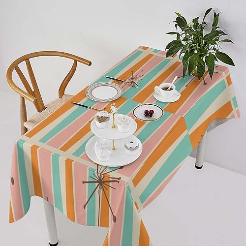 Miniatura 15 de Mantel retro moderno de mediados de siglo, diseño de colores retro de los años 50, resistente al agua, mantel lavable para cocina, comedor, fiesta