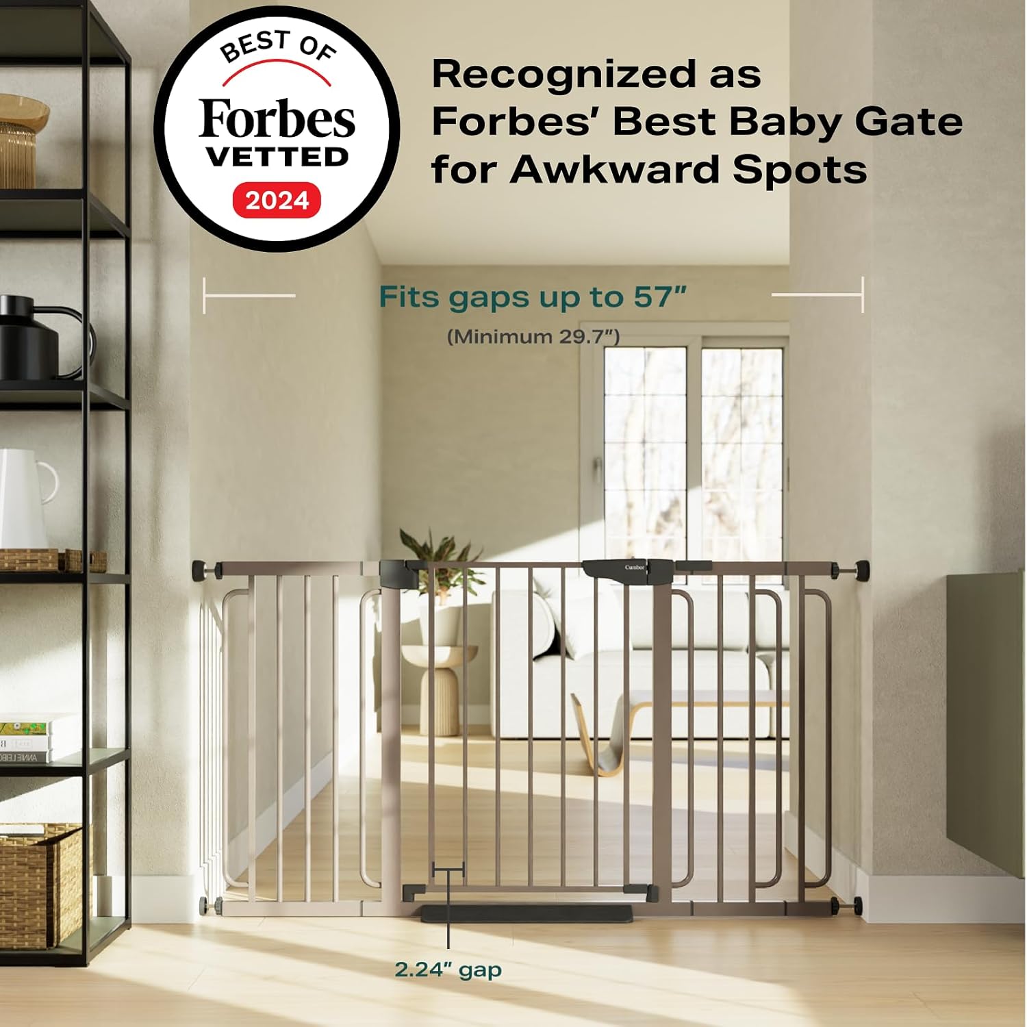 Cumbor 29.7-57" Extra Wide Baby Gate for Stairs, Mom's Choice Awards Winner-Dog Gate for Doorways, Pressure Mounted Walk Through Safety Child Gate for Kids Toddler, Tall Pet Puppy Fence Gate, Brown Brown 29.7-57"W x 30.5"H