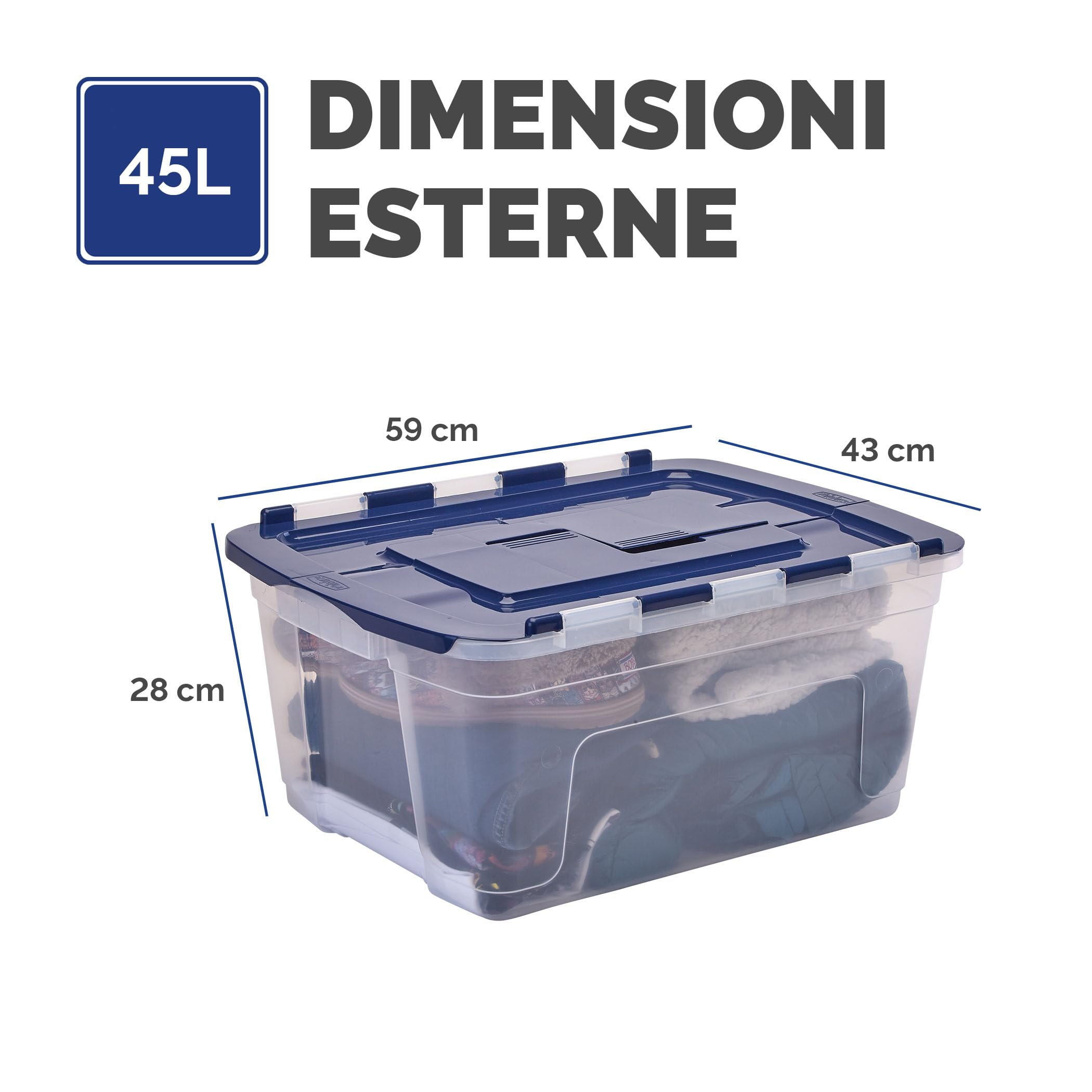 Bankers Box 45L scatola porta oggetti in confezione da 3, BPA-Free, in plastica 100% riciclata, impilabile, 28x43x59cm, ideali per organizzare la casa e l'ufficio, coperchio a cerniera
