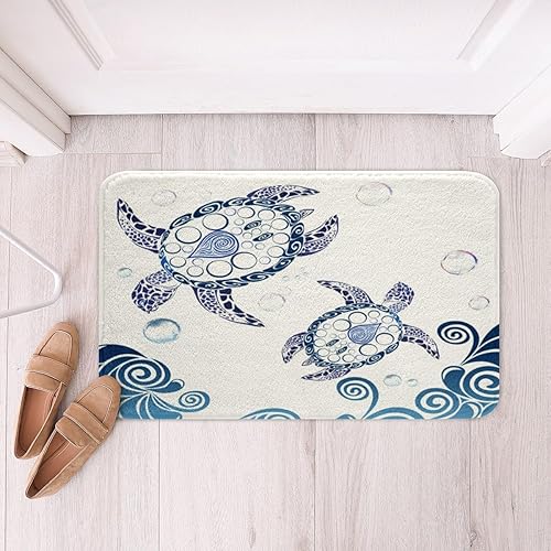 Vista 38 de Erosebridal Alfombras de baño azul marino para decoración de ducha, tapete de baño retro teñido anudado, tapete de puerta de vellón de acuarela