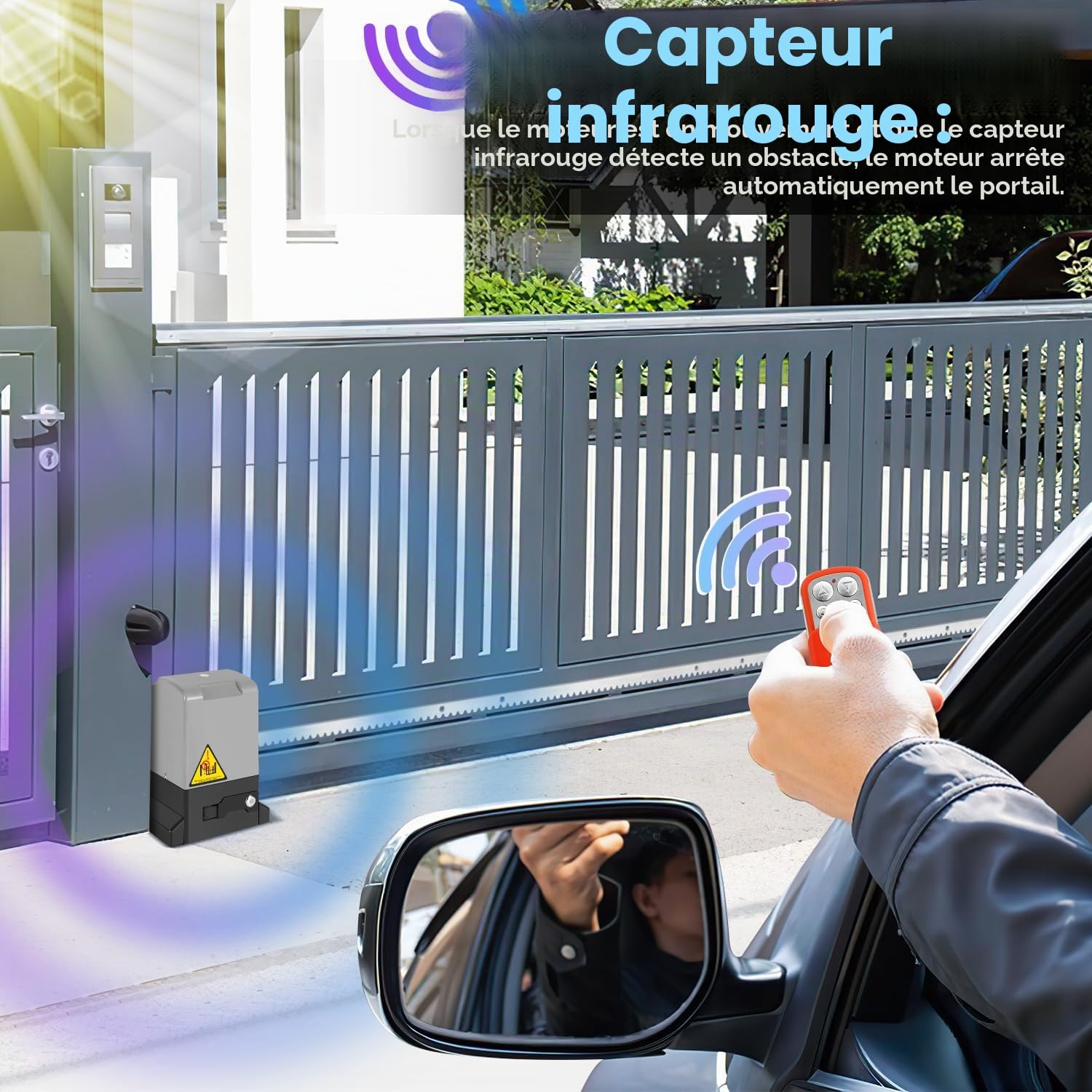 Kit de motorisation de portail coulissant Joparri 1200 kg 550 W, entraînement de portail intelligent WiFi automatique avec 2 télécommandes, 4 m de crémaillère, 2 clés de déverrouillage et fonction de