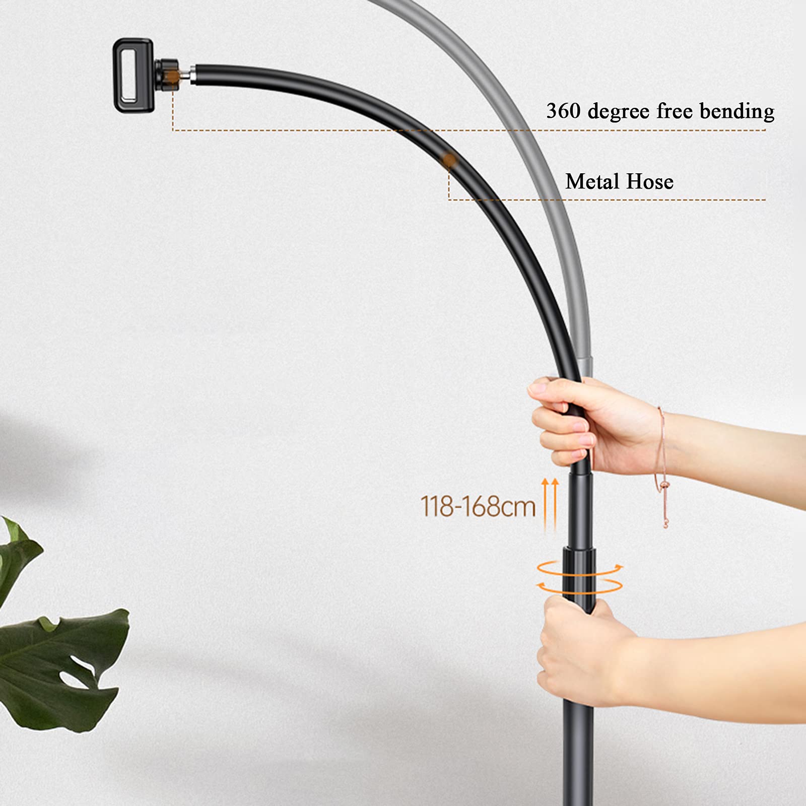 Tablet Verstellbar Bodenständer, Handy und Tablet-Bodenständer 360 Grad drehbar Schwanenhals Handy Halterung, Winkel Höhe einstellbar, Kompatibel mit 4.7-12.9 Zoll iPhone Samsung iPad Tablet
