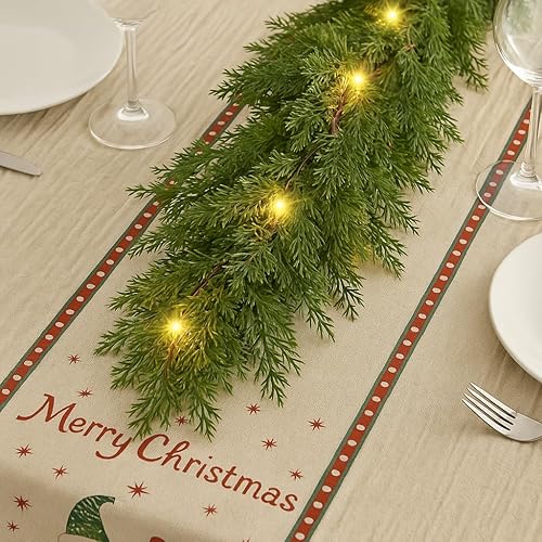 Miniatura 5 de Guirnalda de Navidad con luces, guirnalda iluminada a pilas con conos de pino, ramas exuberantes de bayas rojas, luces LED blancas cálidas,