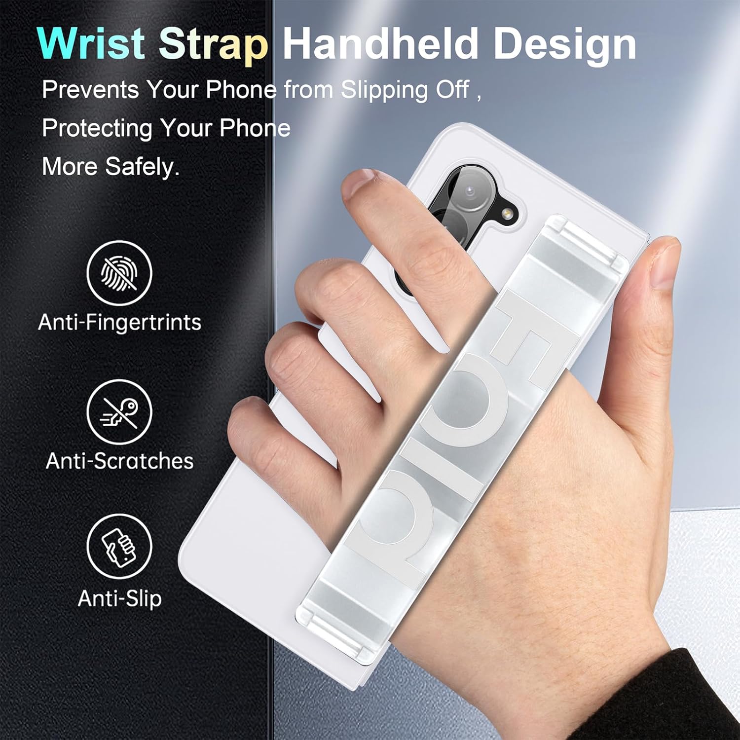 Migexxkj for Samsung Galaxy Z Fold 5 Case with Strap Black, Shockproof Hard PC Cover Matte Touch Slim Thin Phone Case for Samsung Galaxy Z Fold 5 5G 2023 (Transparent)