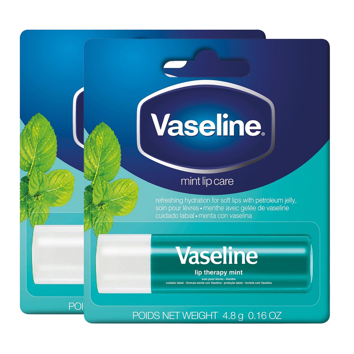 Vaseline Lip Therapy Mint, Lip Balm With Pure Jelly & Mint Extracts For Soft & Hydrated Lips|Non-greasy Lip Moisturizer for Naturally Tinted Lips|Pack of 2x4.8gm