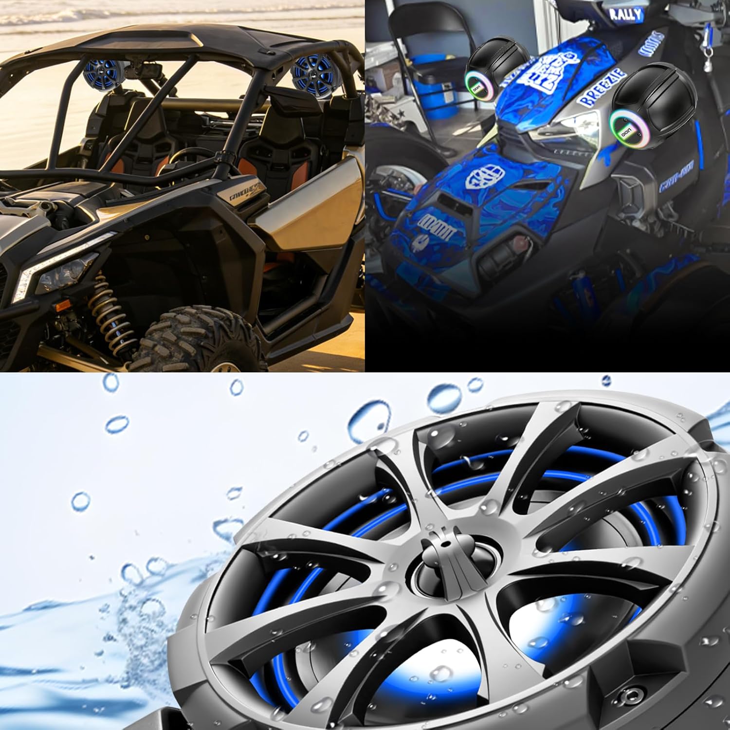 1200W 6.5 Inch Marine Speakers, Built-in Bluetooth & Amplifier, IPX6 Waterproof Powered Subwoofers, RGB Lights, 2-Way, Independent Remote Control, Boats Audio System for ATVs, UTVs, Jeeps, Golf Cart