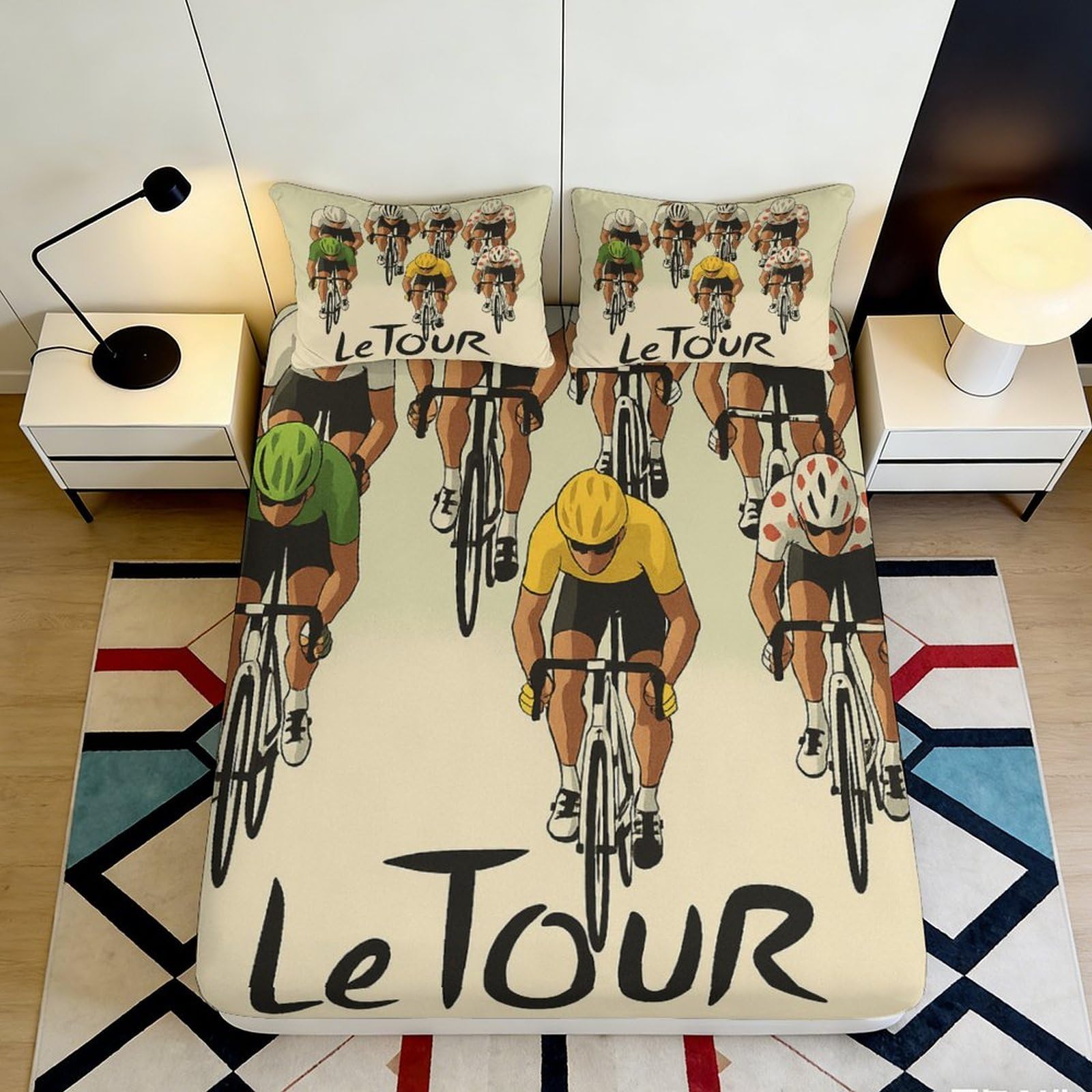 Uxinyoume Style-8 3D Printed Tour De France Cyclist Fitted Sheet Microfiber Anti-Slip Bike Race Mattress Cover Bedroom Decor 90X200x25cm