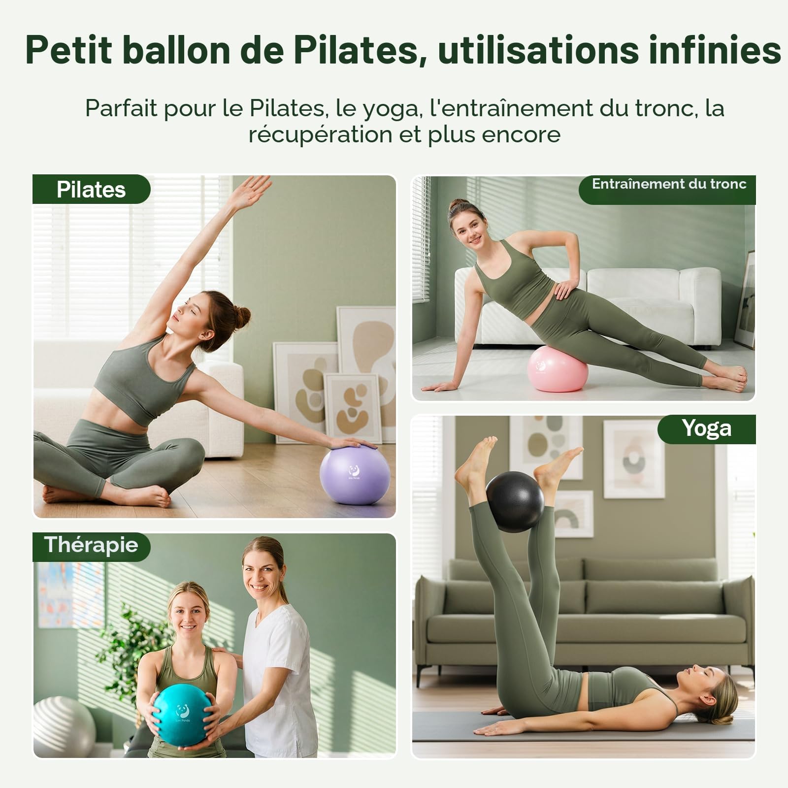 Slim Panda Ballon Pilates Petite,23 cm Anti-Slip Ballon de Gymnastique avec Paille de Gonflage,Soft Yoga Ball Équilibre pour Seniors Thérapie,Fitness,Entraînement à l'équilibre
