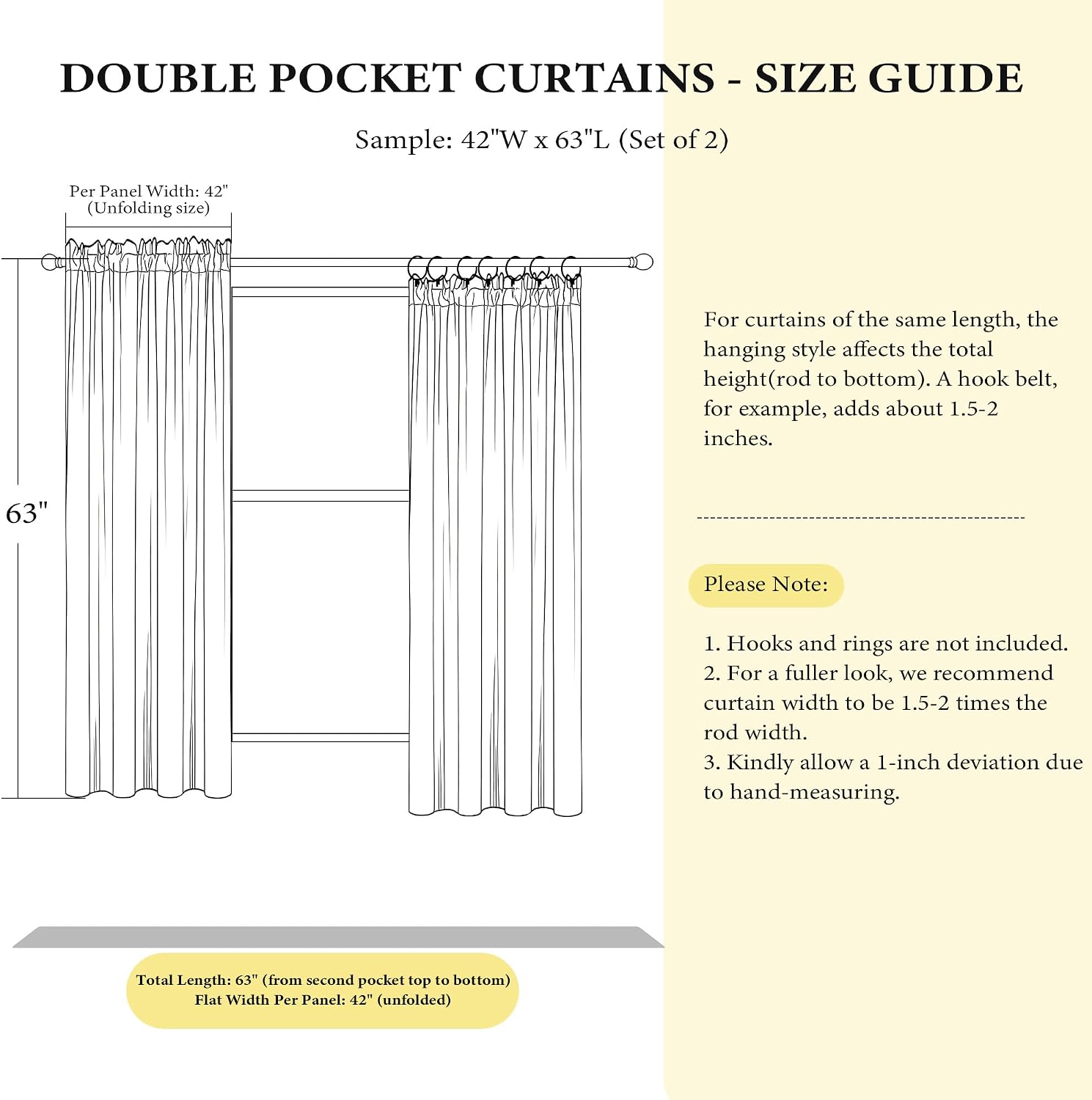 NICETOWN Black Short Velvet Curtains Panels 63" Long - Vintage Blackout Drapes for Classroom and Nursery Thermal Insulated, W42 x L63, 2 Panels