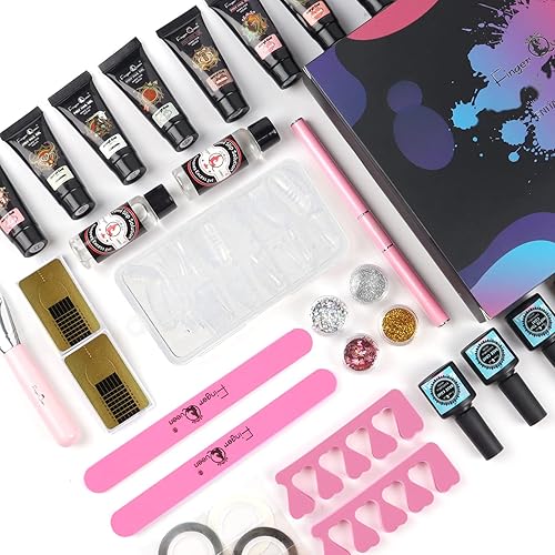 Miniatura 4 de FingerQueen - Kit de uñas de poligel kit de uñas de poligel 8 colores gel de extensión de uñas con capa base herramientas de arte de uñas kit de