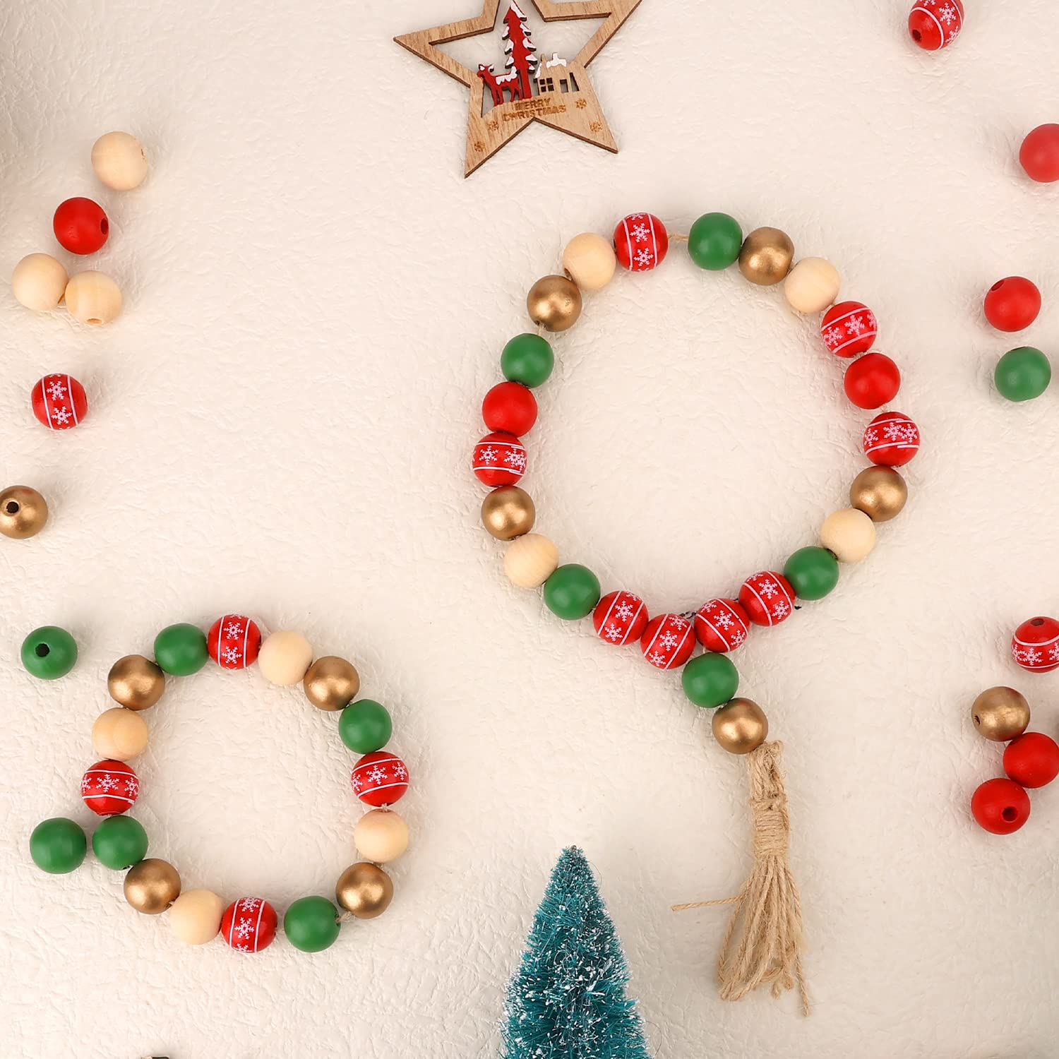 240 Weihnachtsperlen & Hanfseil – 16mm Bunte Holzperlen Zum Basteln