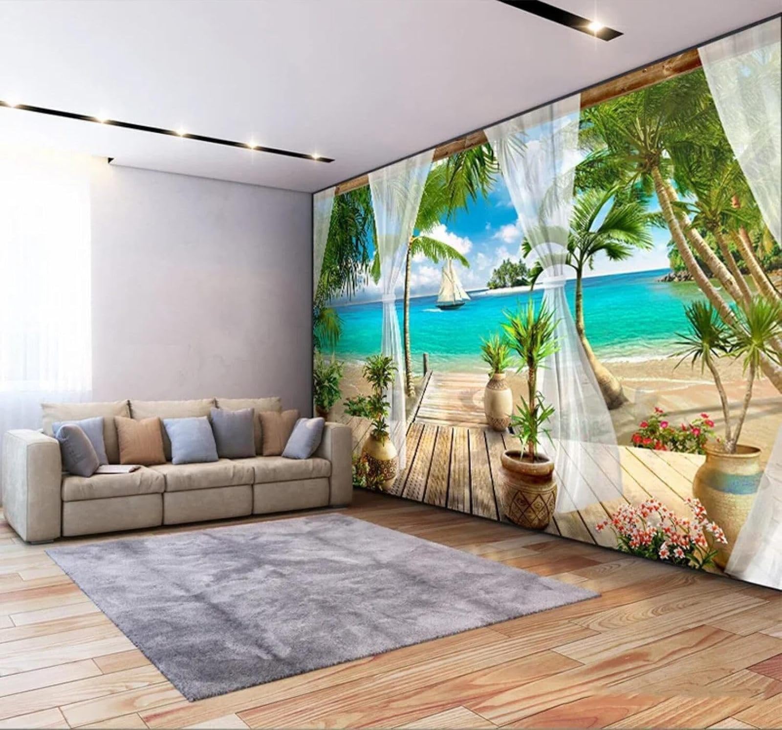 3D Papel Pintado Pared Fresco Mar Isla Balcón Vista Al Mar
