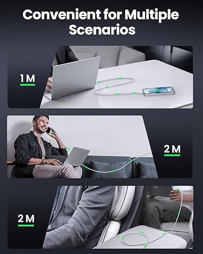 Miniatura 5 de Rocoren Cable USB C a USB C de 60 W, paquete de 3 6.6 pies+6.6 pies+3.3 pies, cable de carga rápida PD 3A, transferencia de datos de 480 Mbps, para