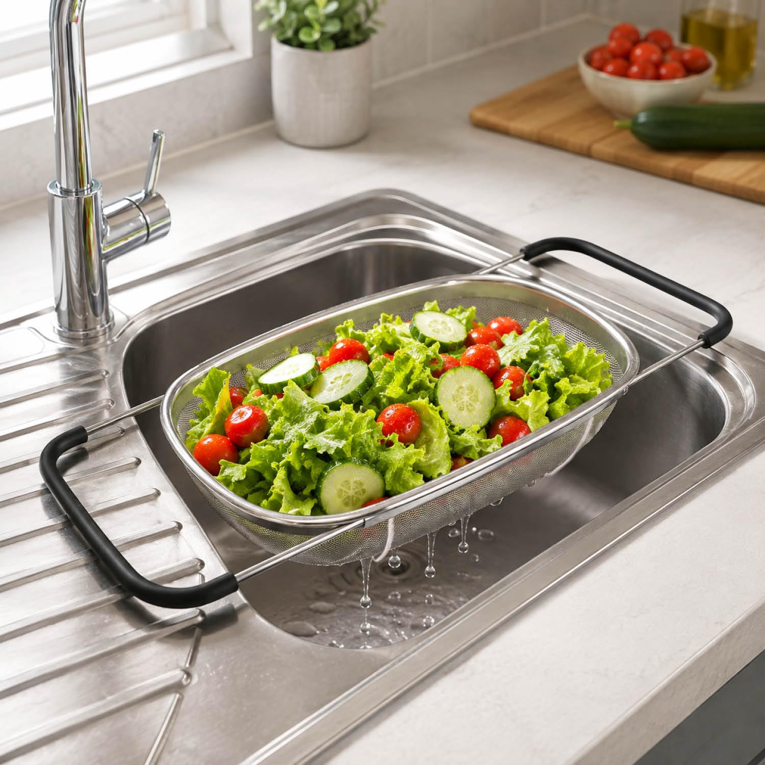 com-four® 3x Passoires Extensibles en Acier Inox 36,5 cm