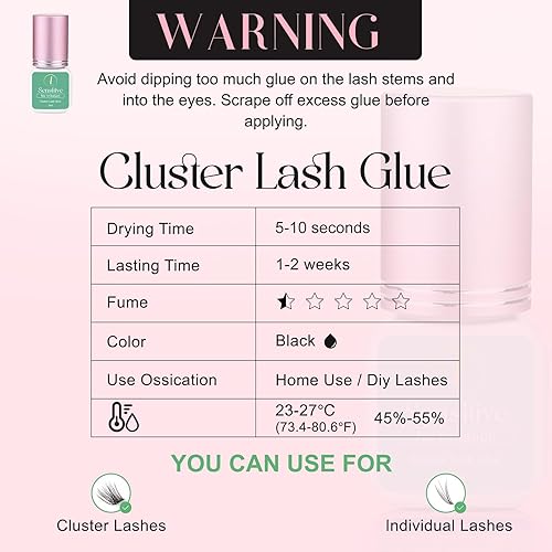 Miniatura 6 de ALLOVE Pegamento de pestañas en racimo, pegamento de extensión de pestañas sensible de bajo humo, pegamento de pestañas individual de 1 semana, 5-10