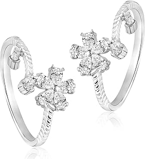 peora Cubic Zirconia Studded 925 Sterling Silver Adjustable Floral Style Toe Ring Rhodium Plated Comfortable Bichiya Fine Jewellery Gift for Women-picture-14