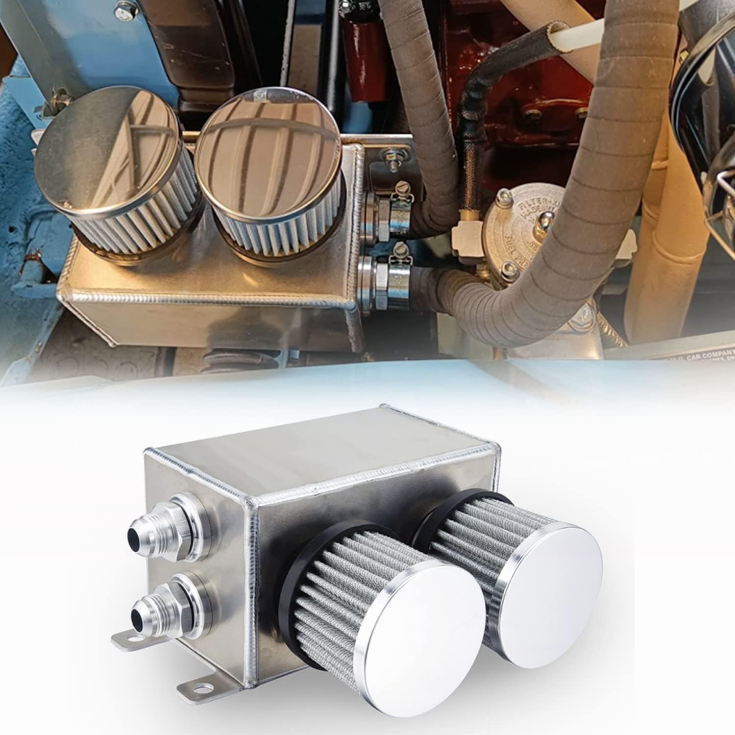 Heinmo 1.2L Twin Baffled Dual Filter 2 Port Series Racing Oil Catch Can Breather Tank - 10AN For Civ' Integra EK EG