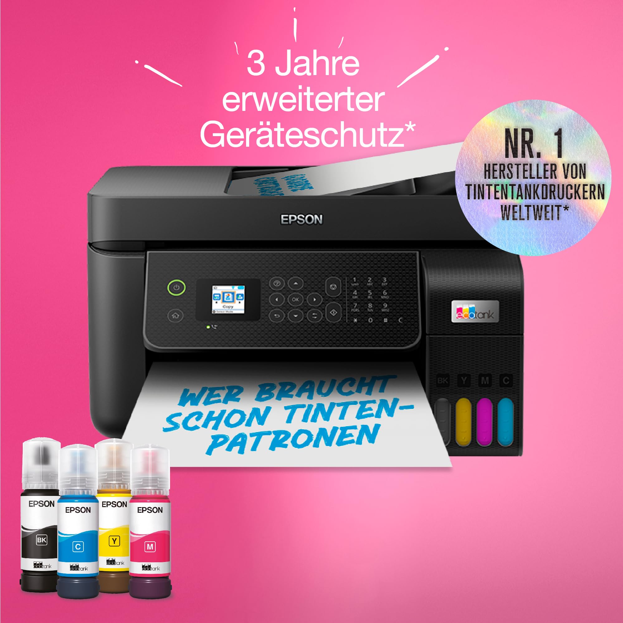 Epson EcoTank ET-4800 Tintentankdrucker A4 WLAN Ethernet Drucken Kopieren Scannen Faxen ADF LCD-Display
