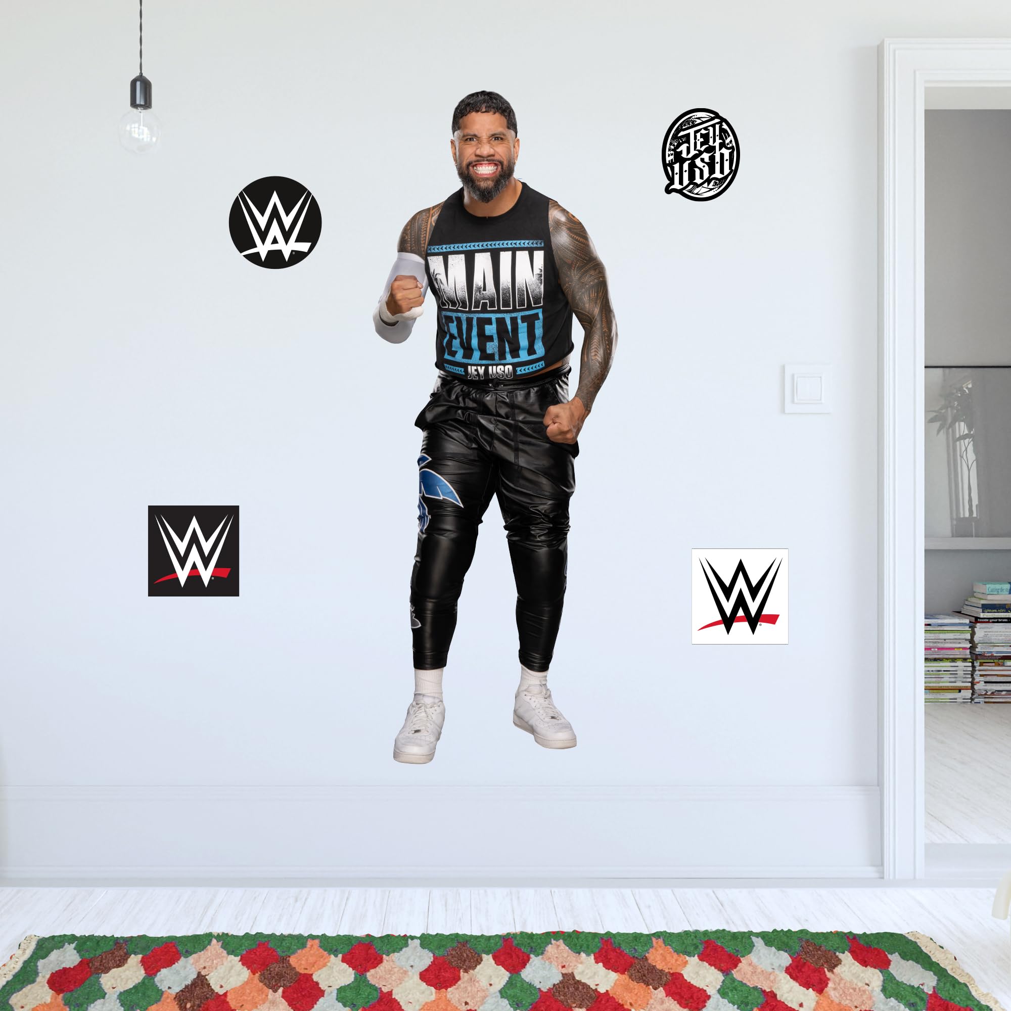 Themed Black Wwe - Jey Uso Wrestler Decal + Bonus Wall Sticker Set (120Cm Height)