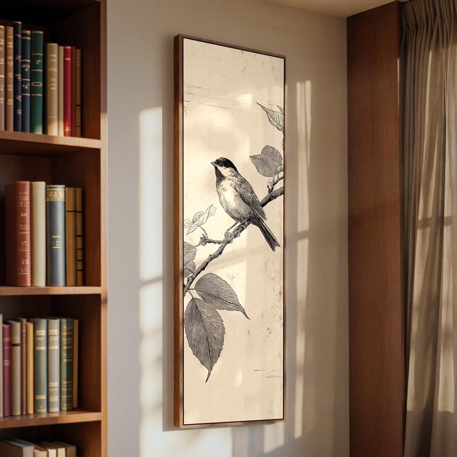 XBTYKPB Minimalist Decor Canvas, Bird Prints,Large Vertical Painting, Tall Thin Canvas Wall Art, Contemporary Animals Bird Study(65x195cm/Frameless)