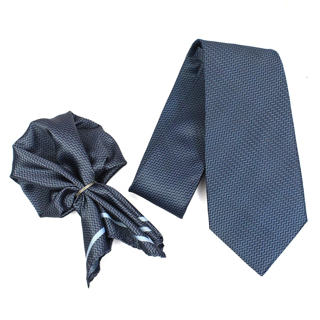 Shadow Wave Dark Grey Neck Tie & Pocket Square Set for Men (Broad)-image-28