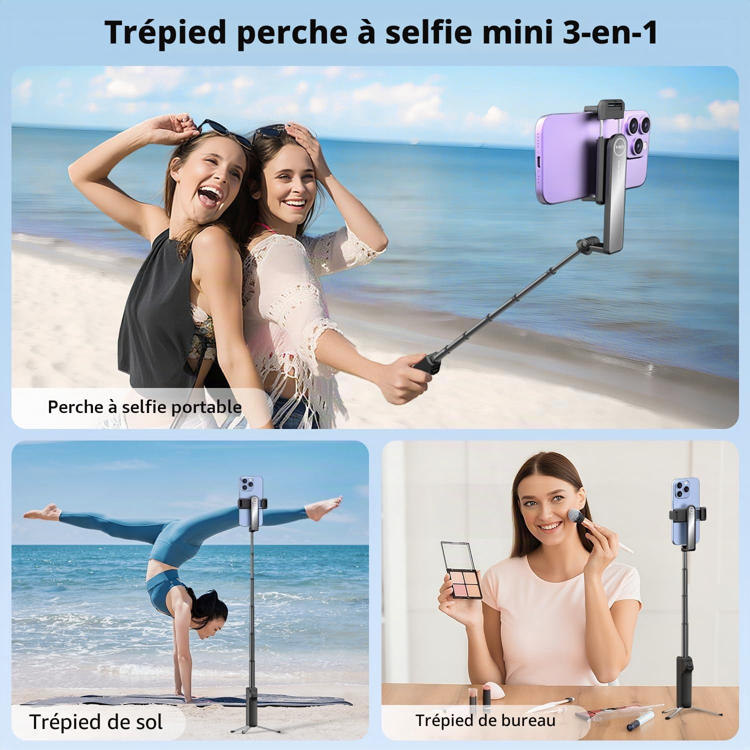 yAyusi Mini Trépied pour Perche à Selfie avec Télécommande, Trépied de Poche Portable pour iPhone, Petit Perche Selfie Téléphone Compact pour Voyage/Vlog/Enregistrement Vidéo/Diffusion Direct (Noir)