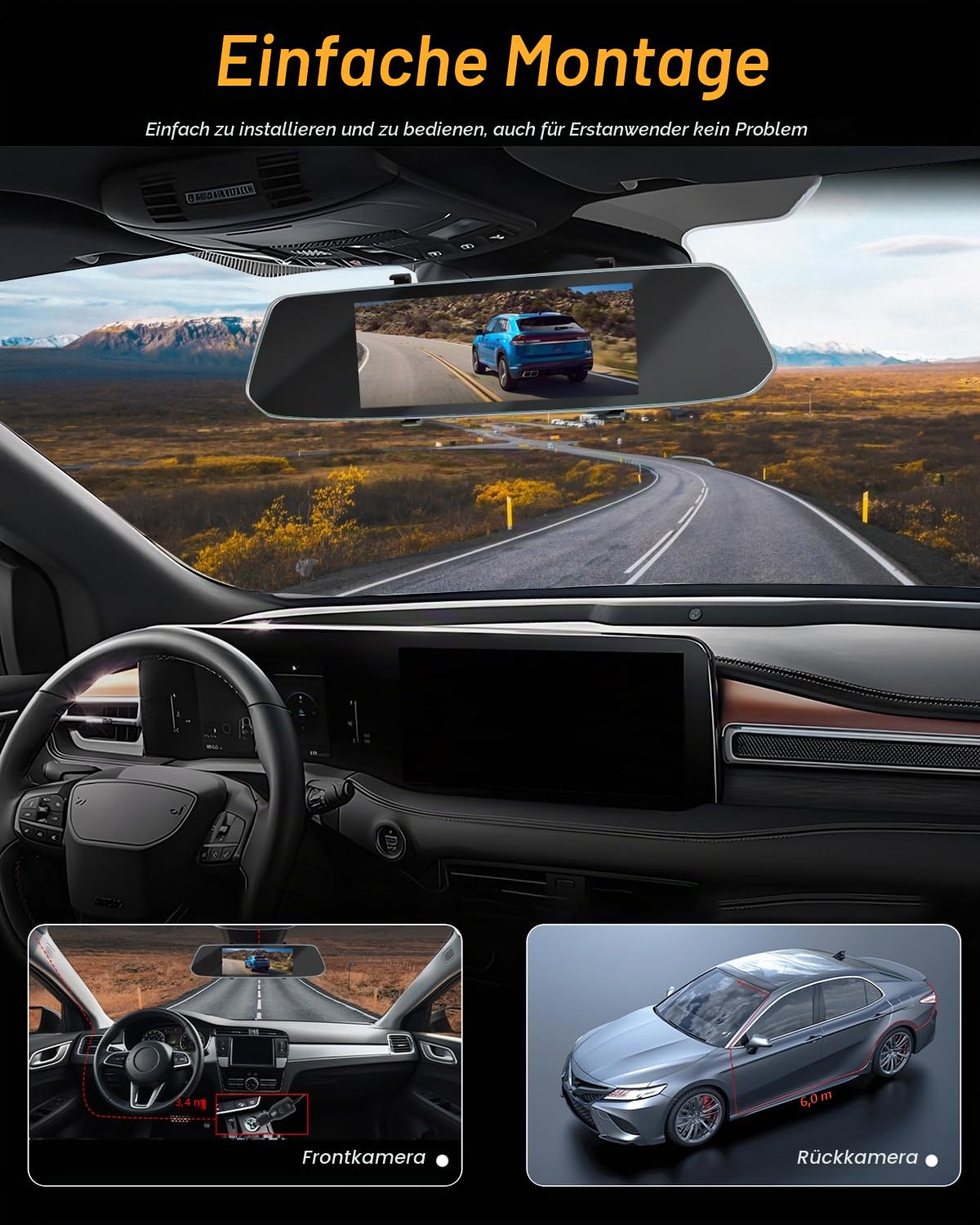 NHOPEEW 7 Zoll Spiegel Dash Cam mit Vorder- und Rückansicht Dual-Kameras - Schwerkraft-Sensor/Super Nachtsicht/Loop-Aufnahme/Bewegungserkennung/Parken Monitor + 64G SD-Karte