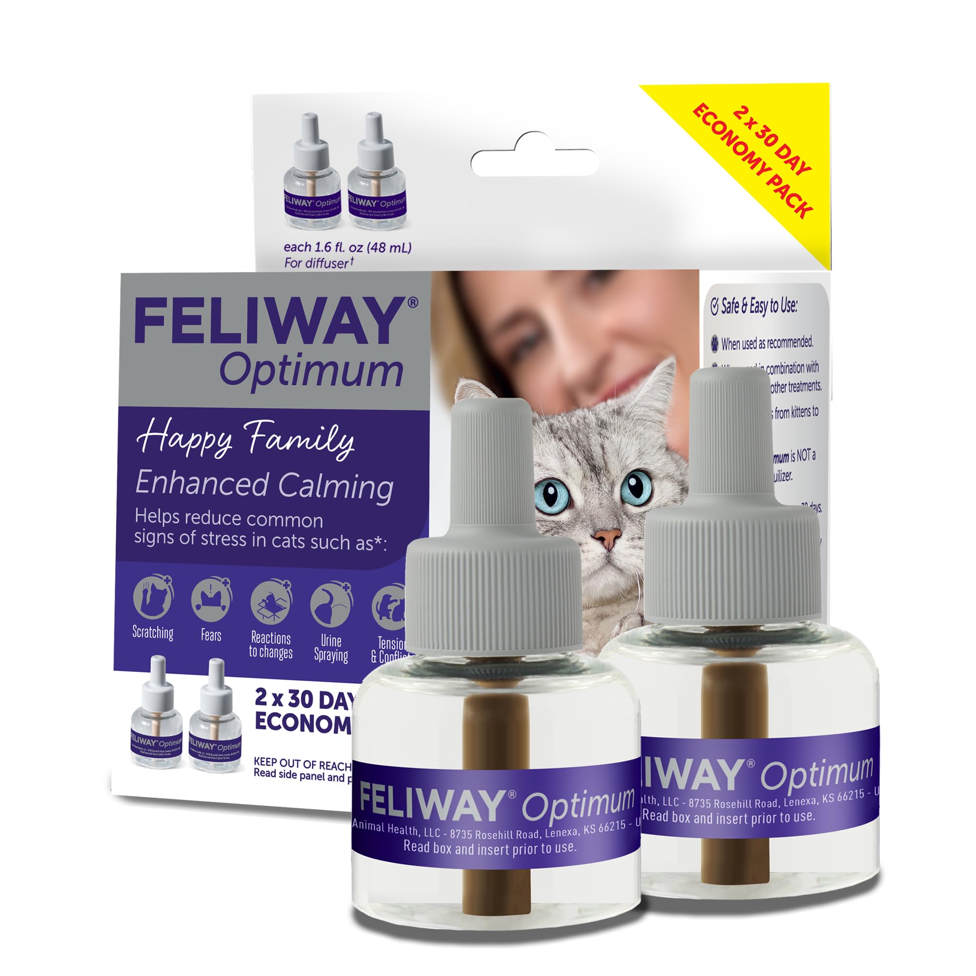 FELIWAY Optimum, Repuesto de feromonas calmantes mejoradas para 30 días, Paquete de 2