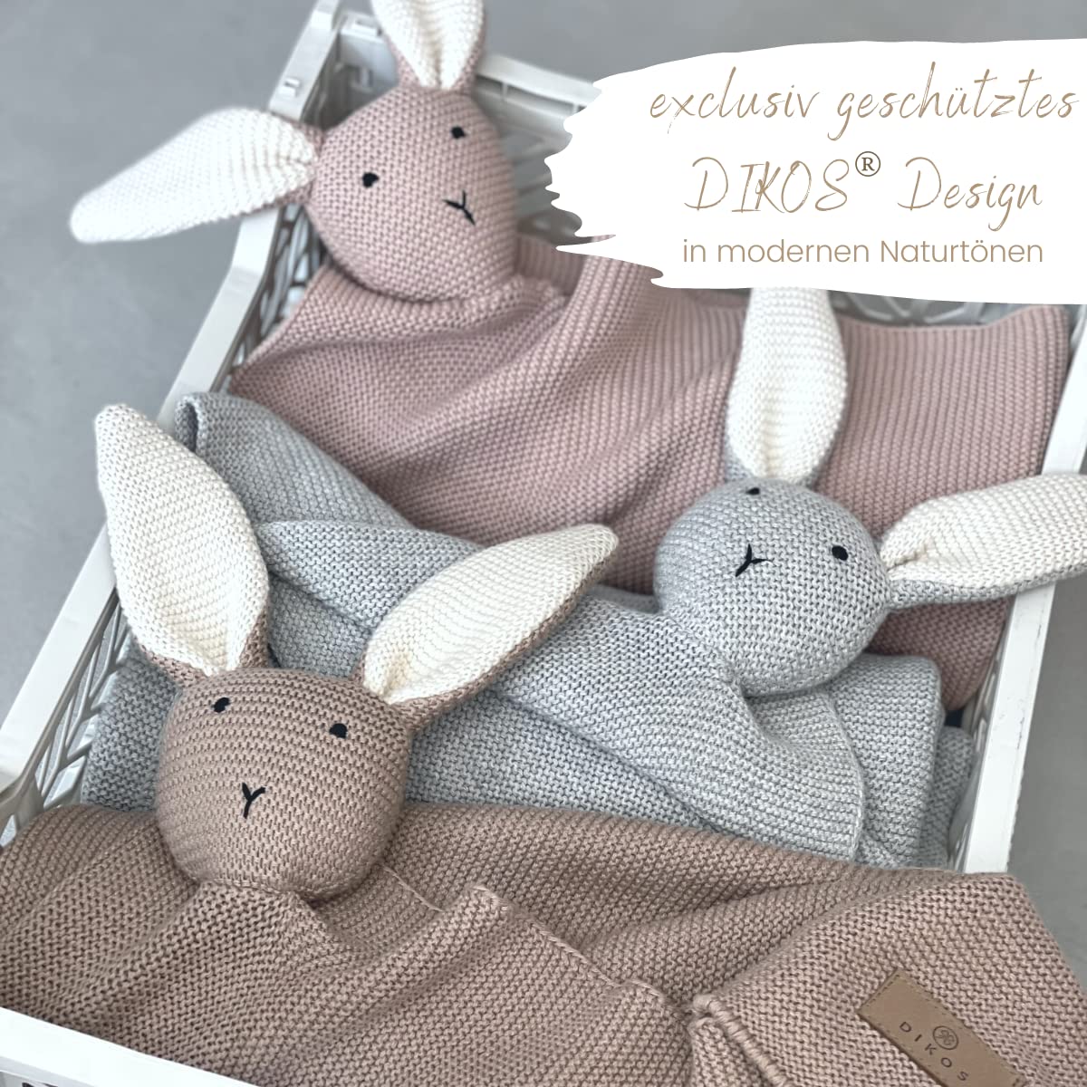 DIKOS Original 2-in-1 Babydecke & Kuscheltuch SCHMUSE-Hase – Weiche Kuscheldecke für Baby Mädchen & Jungen aus Bio-Baumwolle (Oeko Tex) – Weiche Baby-Decke als Geschenk zur Geburt – Warmes Taupe