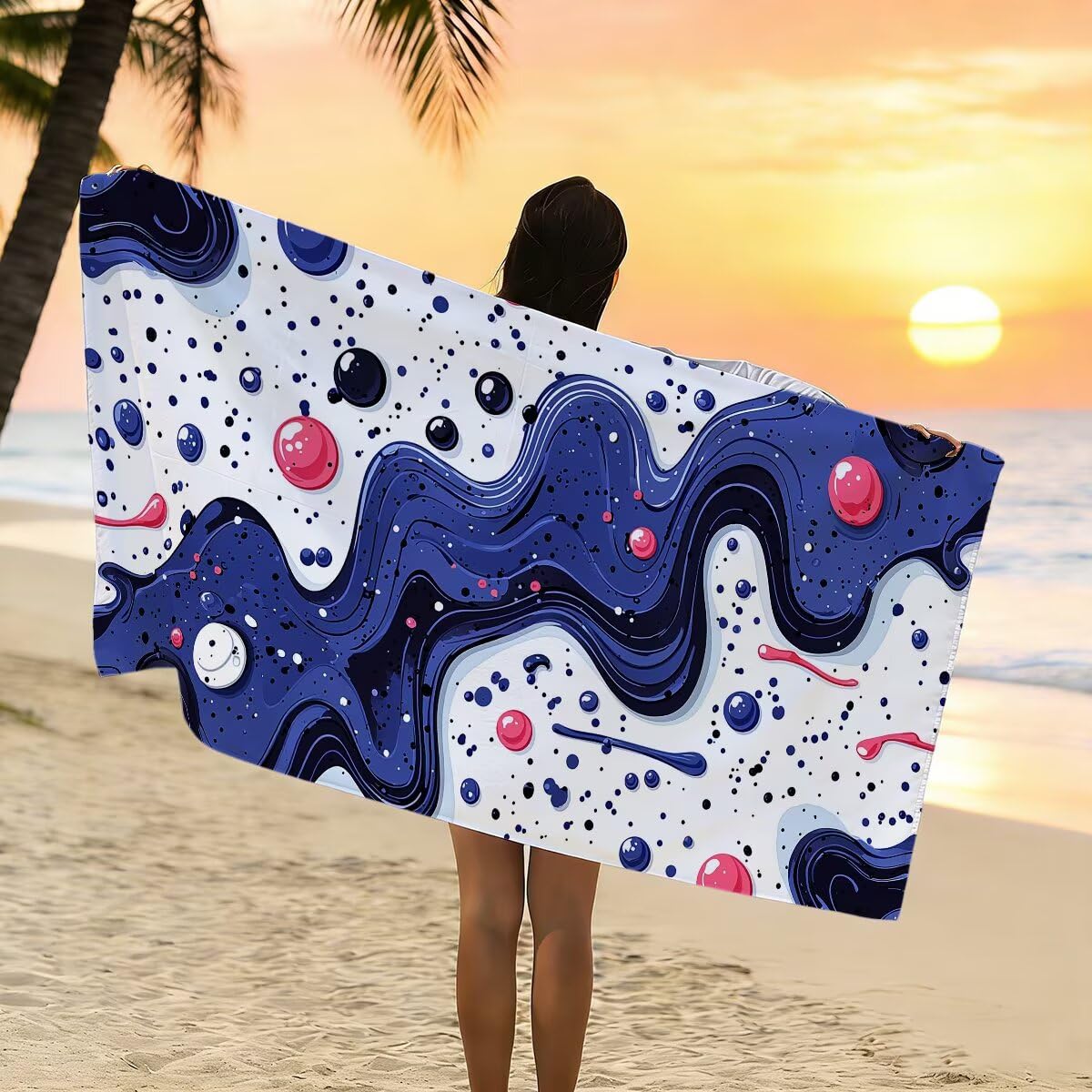 Telo Mare Microfibra, Telo Mare Grande 100x200cm 2 Pezzi, Asciugamano Palestra Donna Asciugatura Rapida, Antisabbia Asciugamano Microfibra, Leggero Asciugamani Palestra per Regalo (Astratto) -4310